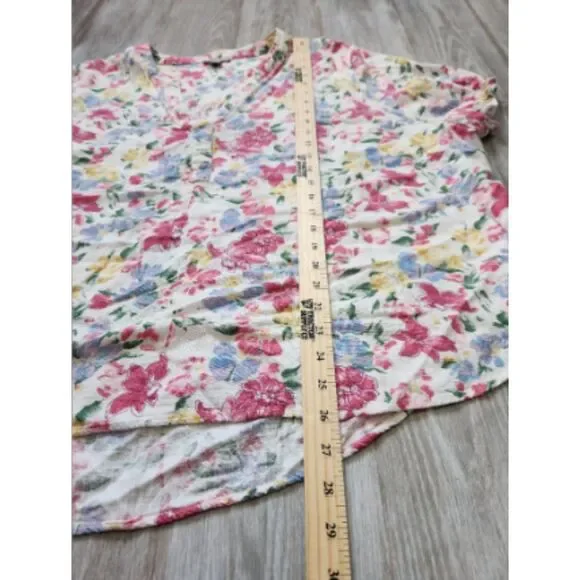 Falls Creek Linen Blend Floral Shirt Short Ruffle Sleeves V Neck Plus Sz 3X EUC - Picture 7 of 8